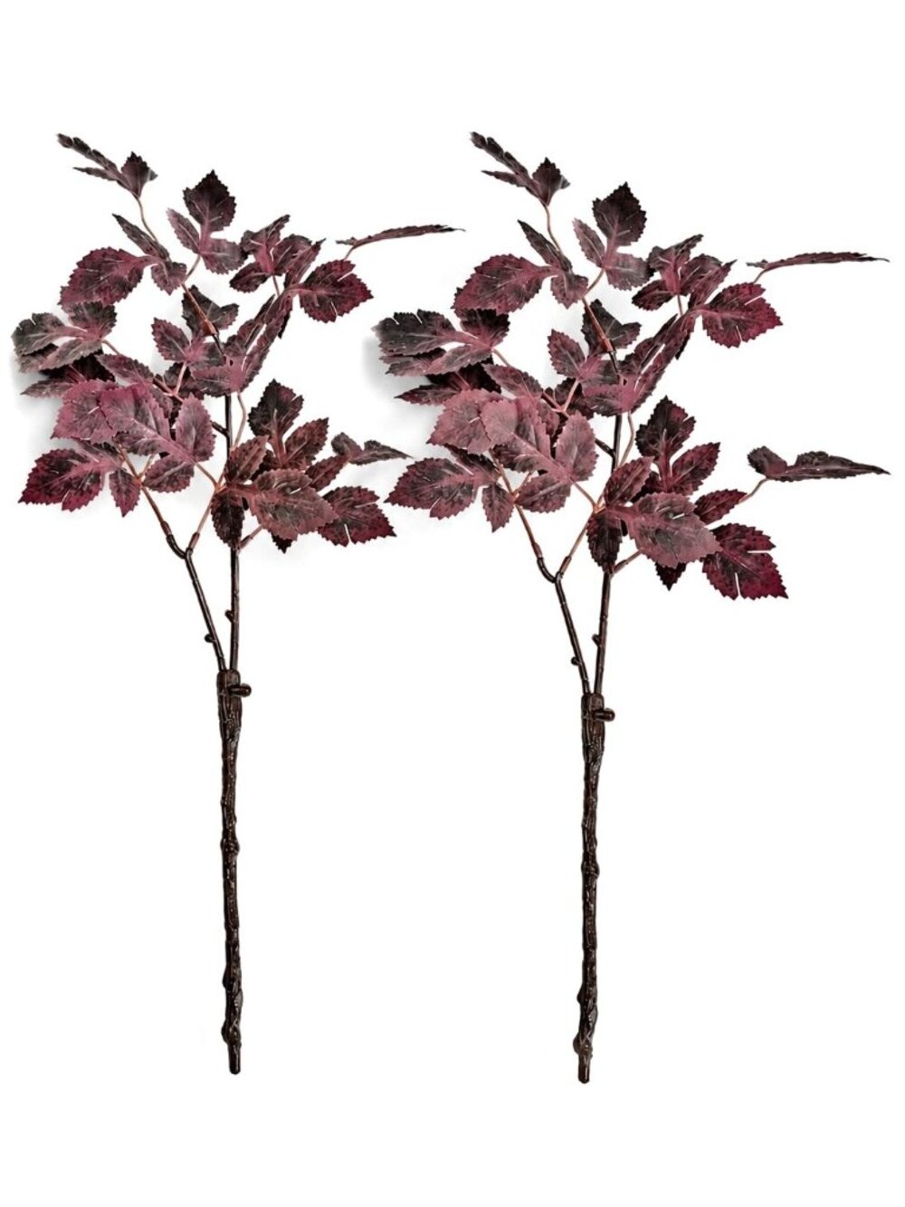 Purple Plum Burgundy Fall Leaf Stems Set of 2 23 Inch Artificial Silk Foliage